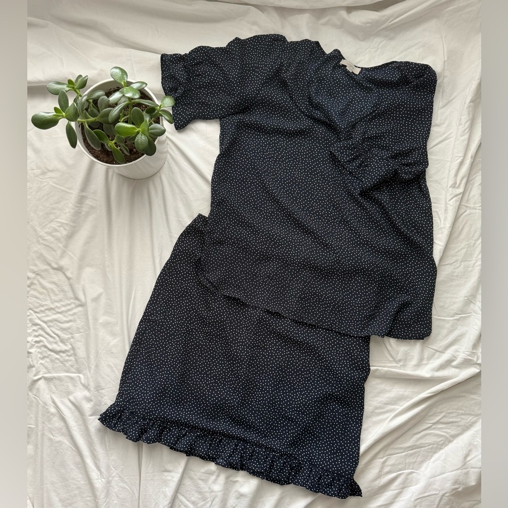 LOFT Navy and White Polka Dot Blouse and Skirt
Blouse size Medium, skirt size 12